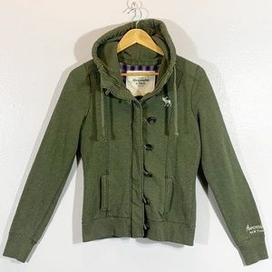 Abercrombie & Fitch Soft Fleece Hoodie Juniors Sz Large Olive Green Logo Zip